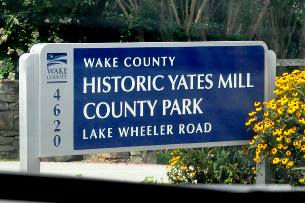 Historic Yates Mill County Park sign